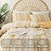 La Sheer Washed Cotton King Size Duvet Cover Set - Tufted Dots Boho Chic Bedding for All Seasons, Striped Pom Pom Bedding Linen Like Textured Breathable Durable Soft Comfy (Yellow, 104x90'')