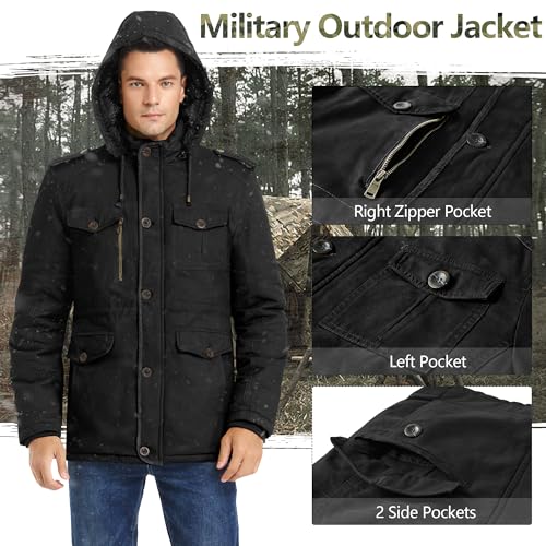 Image of Men's Winter Thicken Coat Casual Military Parka Jacket with Removable Hood