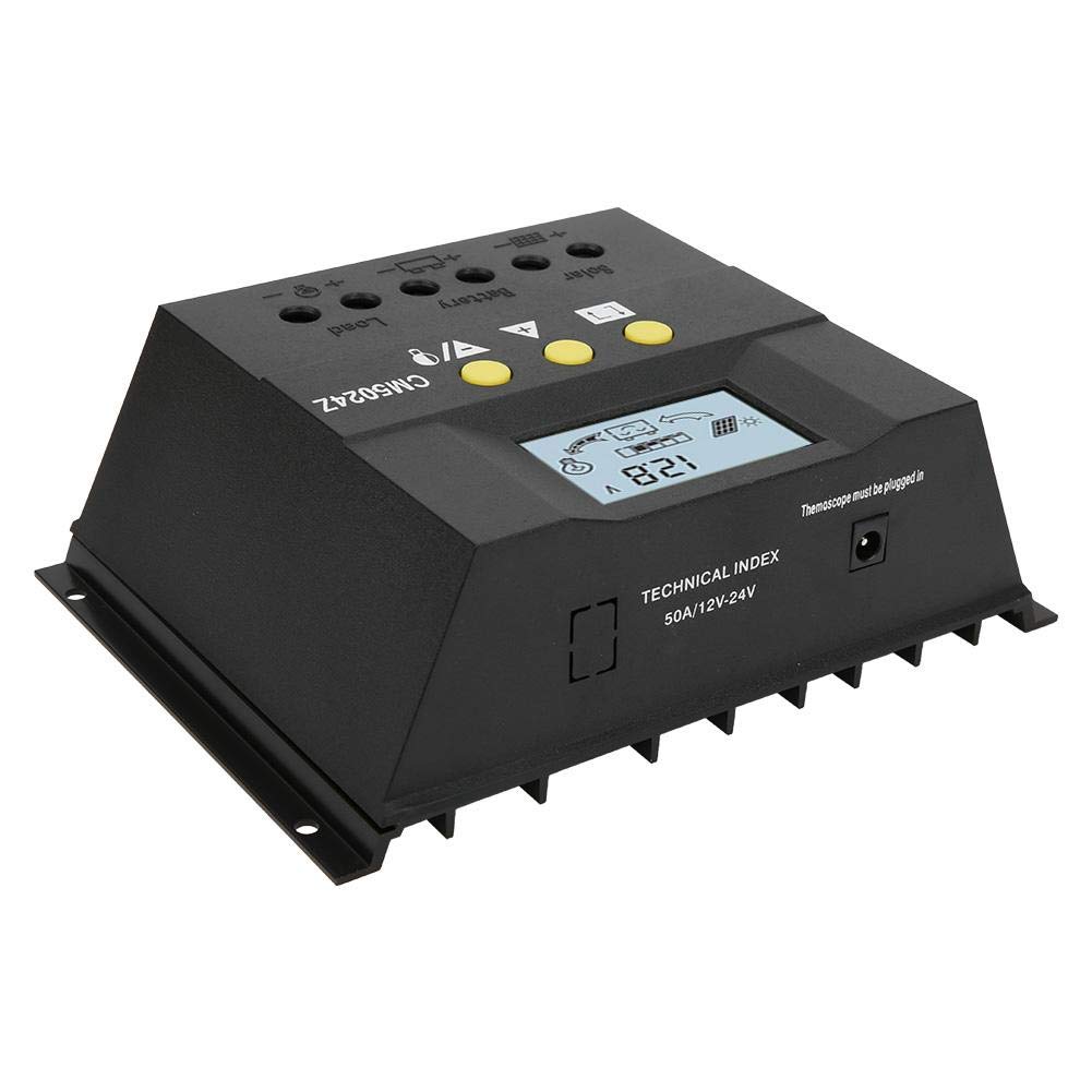 Regolatore di Carica Solare PWM 12V24V CM5024, Controller di Carica e Scarica Solare Intelligente e Multiuso, Display LCD, Nero