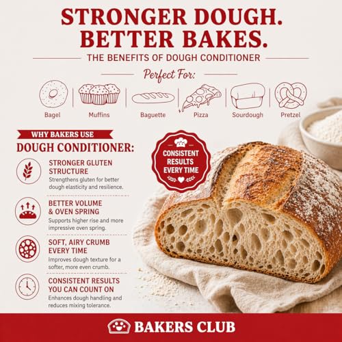 Image of Bakers Club Artisan Dough Conditioner - Bread Improver & Baking Enhancer for Better Texture, Volume & Shelf Life - Sourdough, Pizza Crust, Bagels, Muffins, Cakes, Cookies & Pies Enhances Any Flour 10oz