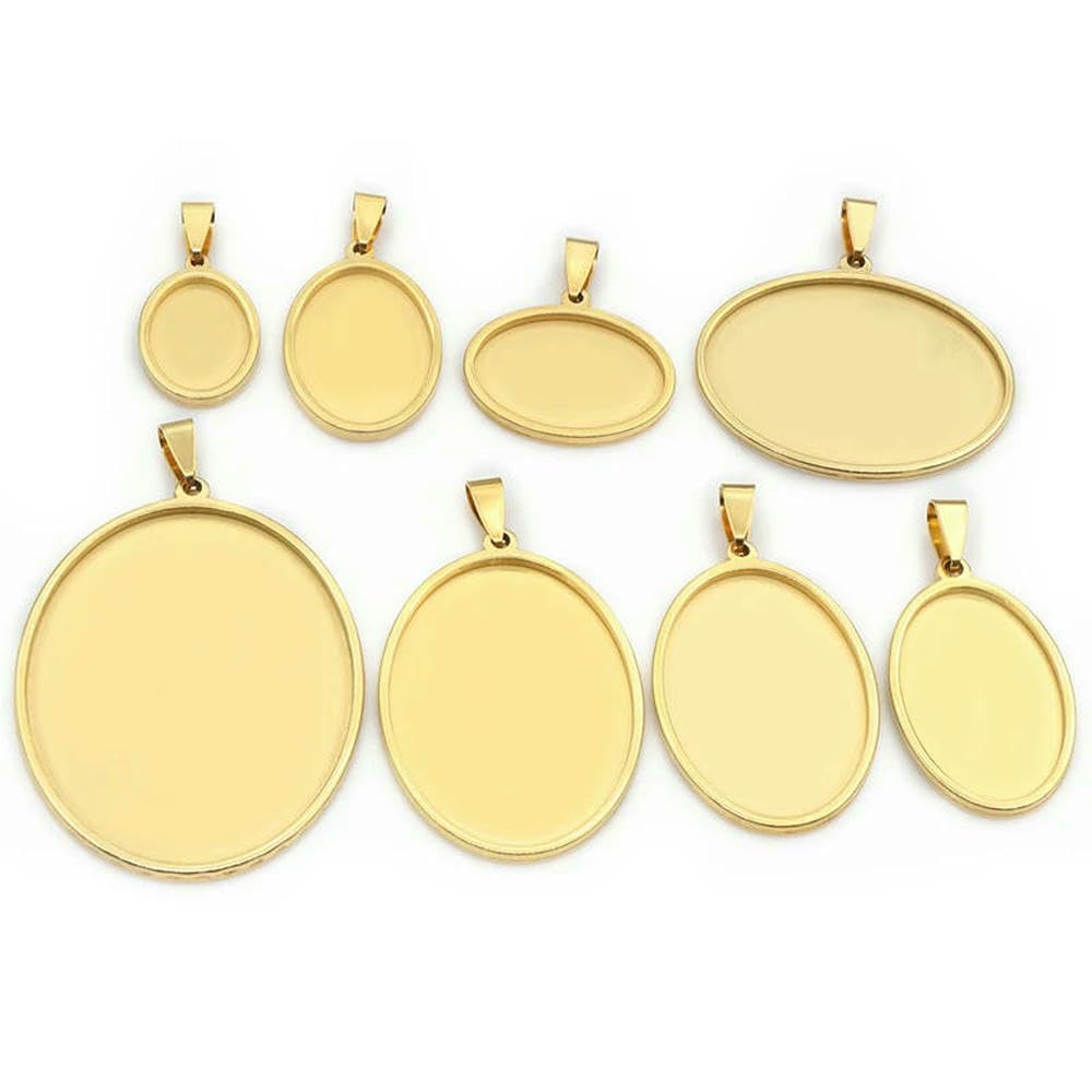 TPIONEER 5pcs Stainless Steel Oval Cabochon Pendant Blanks, Sizes 18x25mm & 30x40mm, for Jewelry Crafts