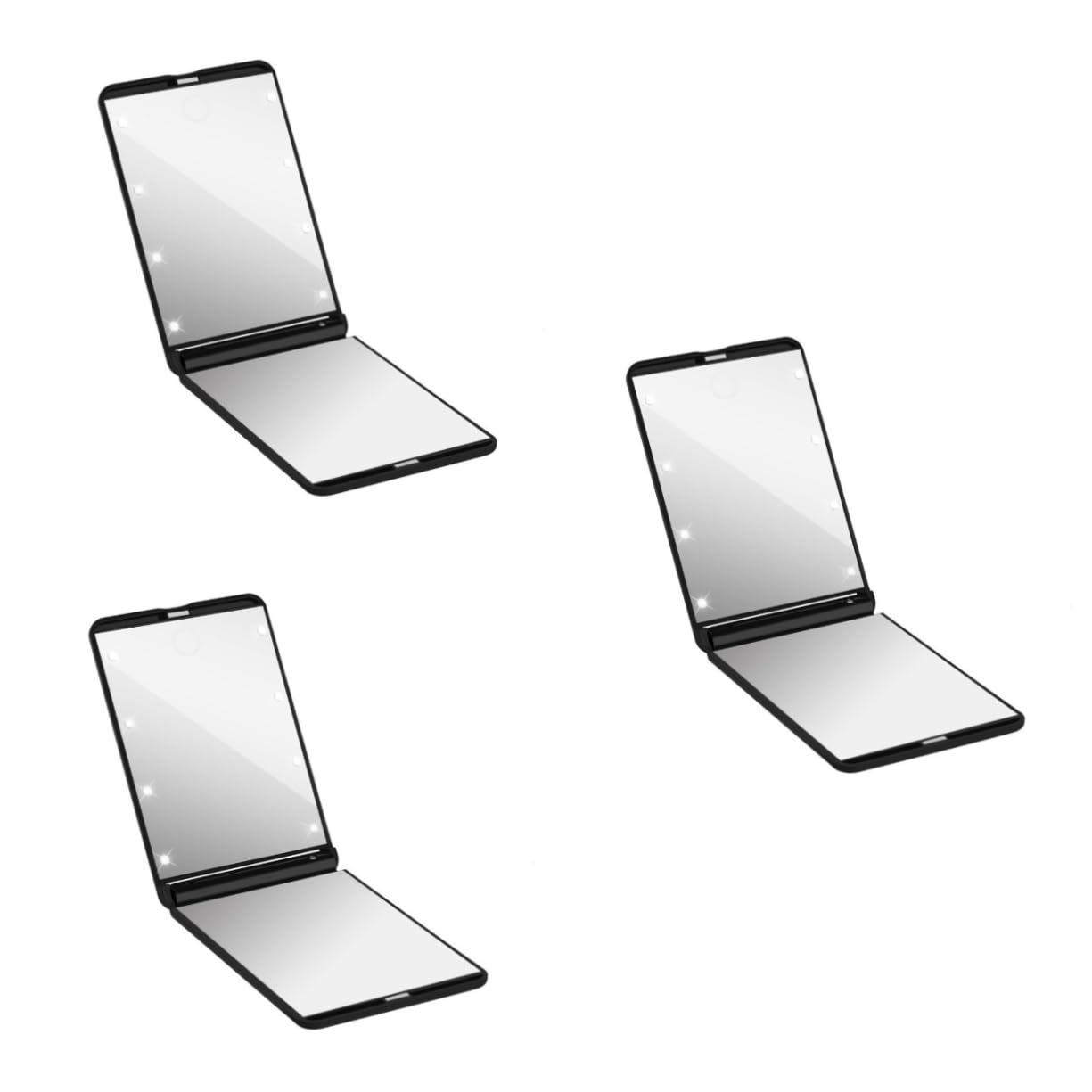Healeved 3piezas Espejo De Maquillaje Led Compacto Espejo Portátil Luces Rotación De Grados y Diseño para Viajes y Uso Diario Negro