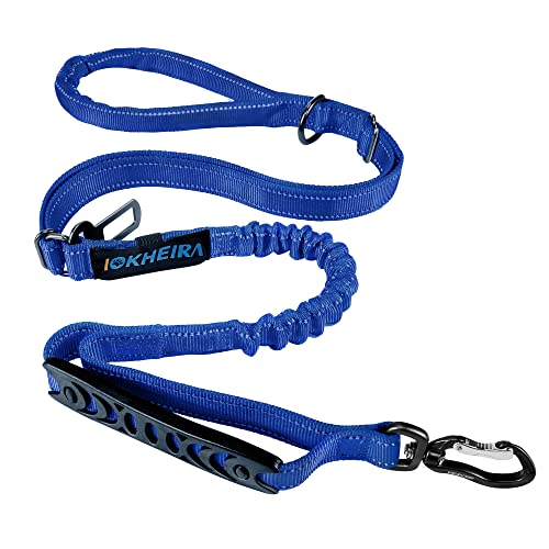IOKHEIRA Multifunctional Dog Leash for Large & Medium Dogs, Adjustable with Car Seatbelt, 4-6 FT Strong Bungee (Blue)