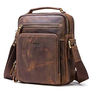 Contacts Echt leer heren laptop Mini Tab Messenger Crossbody Bag tas handtas bruin, Koffie, One size
