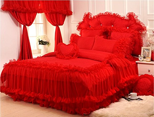 LELVA Beautiful Korean Bedding Set,Romantic Girls Lace Ruffle Bedding Sets