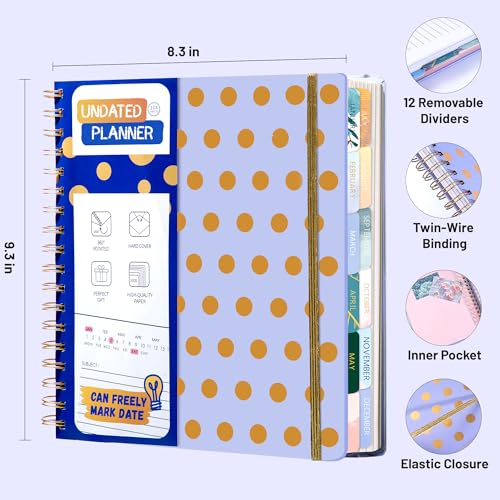 FLYING EAGLE Undated Work Planner - Aesthetic Meeting Notebook with 12 Dividers, Spiral Bound Journal for Goal Planning, Professional 8.3" x 9.3" Desk Organizer, Violet — view 4