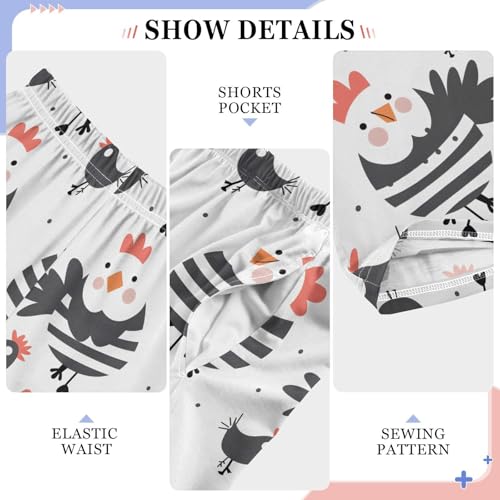 Cute Chickens on A White Background Pajamas Bottoms with Pockets Comfy Pjs Sleepwear Elastic Waistband Pajamas Pants Lounge Pants for 6-14 Years4
