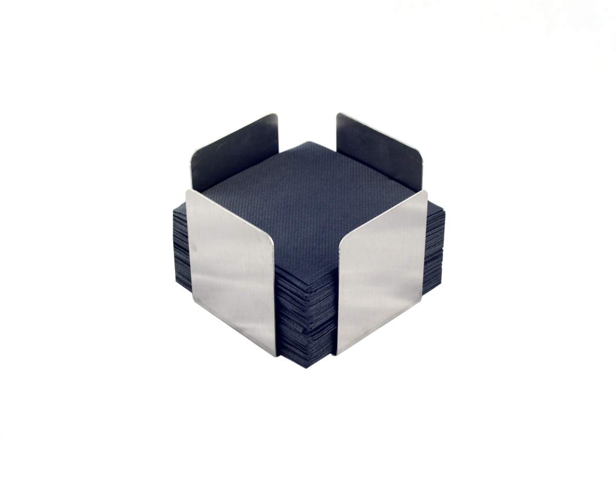 HostelNovo - Serviettenhalter ideal für Cocktailservietten - Serviettenhalter aus Edelstahl - 11 x 11 x 7 cm - Packung mit 4 Serviettenringen inklusive 200 schwarzen Micropoint-Servietten