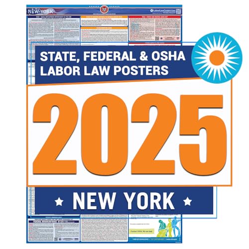 2025 New York Labor Law Poster- State, Federal, OSHA Compliant- Workplace Required Posting for Employees- English Employment Poster- UV Laminated Waterproof- 26