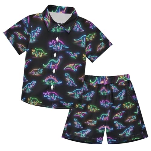 Image of 3T Toddler Boy Shorts Set Teal Hawaiian Button Down Shirts Summer Outfits for Little Boy