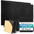 Knightsacoustic 24 Pack Sound Proof Foam Panels for Walls with Self Adhesive, 12x12x2 Acoustic Foam Panels, High Density Acoustic Panels Sound Absorbing, Fire Resistant Studio Sound Proofing Black