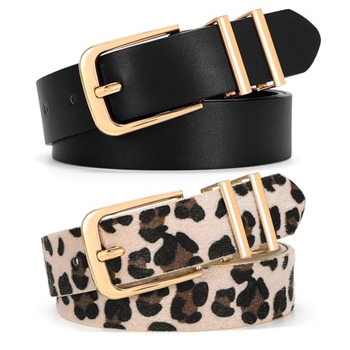 SANSTHS 2 Pack Women Belt for Jeans Pants, Simple Fashion Ladies ...