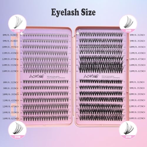 Wispy Lashes Extension Kit DIY Individual Lashes Kit D Curl False Eyelashes Clusters Kit 560Pcs 10D+20D+30D+40D+50D, 8-16mm with Eyelash Tools Set