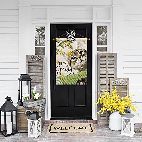 Avoin Colorlife Meow Spring Cat House Flag 28X40 Inch Double Sided Outside, Floral Seasonal Yard Outdoor Flag #TOP1