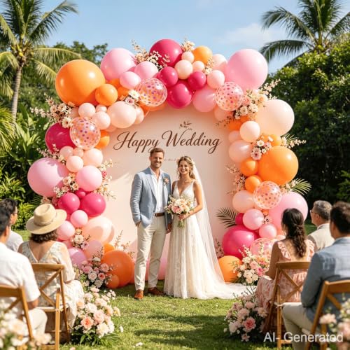 Image of Hot Pink Orange Balloons Arch Kit, Latex, Confetti, Party Decor | Pastel /Light Orange Pink and Hot Pink Balloon Garland, for Birthday Wedding Hawaiian Beach Party Decorations