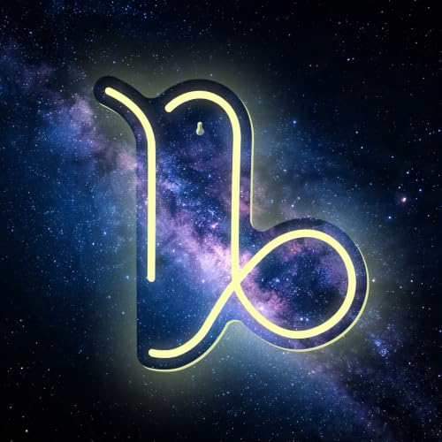 Neonowe światła LED Koziorożec, ściemniane, zasilane przez USB, sztuka ścienna, horoskop zodiaku, dekoracyjne lampy do dekoracji ścian, Koziorożec, znaki LED, do pokoju gier, salonu (śr. 26 cm x szer