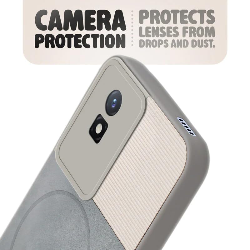 Image of Bintage case Macc-Safe Design Hard Light Weight Back Case | Soft Border Camera Protect | Dual PU Leather Finish Back Cover Compatible for Vivo Y02 / Vivo Y02T - White & Grey