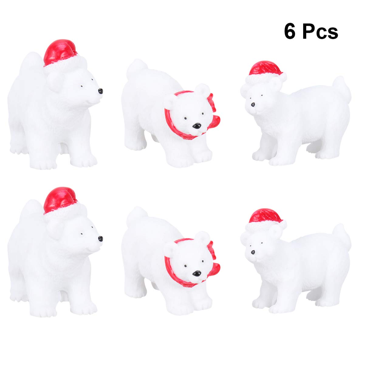 LIOOBO 6 Pezzi Ornamento in Miniatura Decorazione Vasi Per Piante Statuina Da Tavolo Natalizia Cucciolo Di Orso Con L'ornamento Del Cappuccio Mini Globo Più Pulito Bambino Bianca Animale
