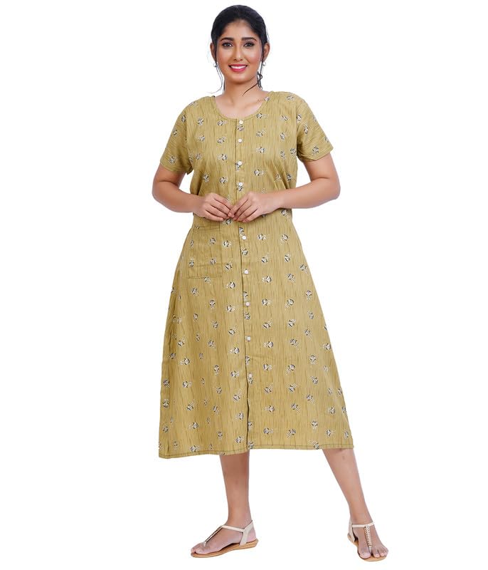 Image of MENMAII Women's [L-4XL] Full Open /Front Buttoned [a Kind of Adaptive Clothing] Multipurpose Nighty for Maternity /Pregnancy /Elderly /Patient /Feeding /Hospital Purpose Nighty Calf Length