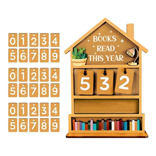 Contador de libros leídos este año | Rastreador de lectura manual decorativo de madera rústica para el hogar | Marcador de lectura decorativo para biblioteca | Para estantería de oficina, sala de