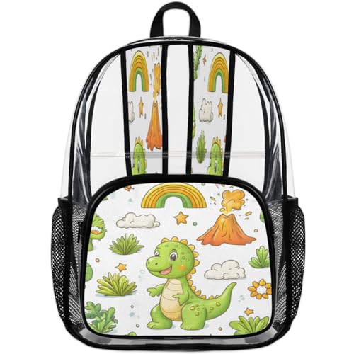 Dinosaur Clear Backpack for Stadium Events, Cartoon Plants Waterproof Clear Bag for Women Men Adult Sport Work Daily Music Festival and Concerts4