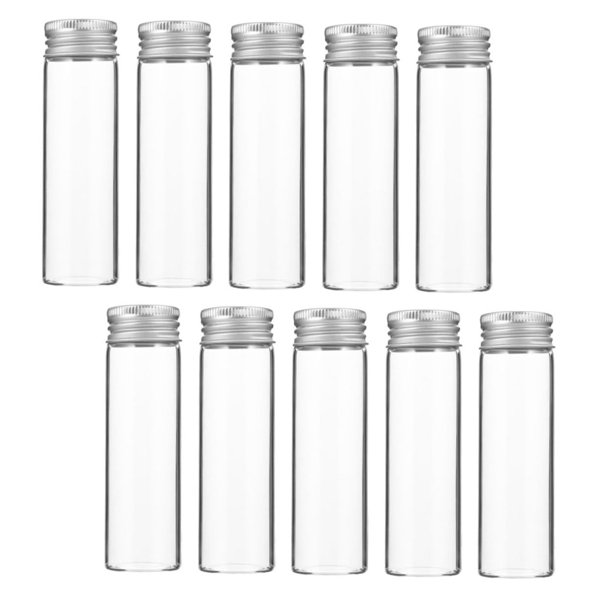 HOLIDYOYO 10pcs Glass Bottle Test Tube Vials Travel Accessories Tube Test Tubes Cosmetics Bottles Essential Oil Bottles Candy Storage Tubes Candy Jar Tea Storage Bottle Silver Aluminum