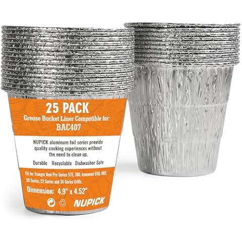 NUPICK 25 Pack BAC407 Grease Bucket Liner Compatible for Traeger Pro Series 575/780, 22/34 Series, Ironwood 650/885 Grills, Grill Accessories for Traeger, 4.9" x 4.5" Cover