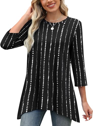 OFEEFAN Tunic Tops for Women Loose Fit Dressy 3/4 Length Sleeve Womens Tops with Asymmetrical Hem S-4XL2