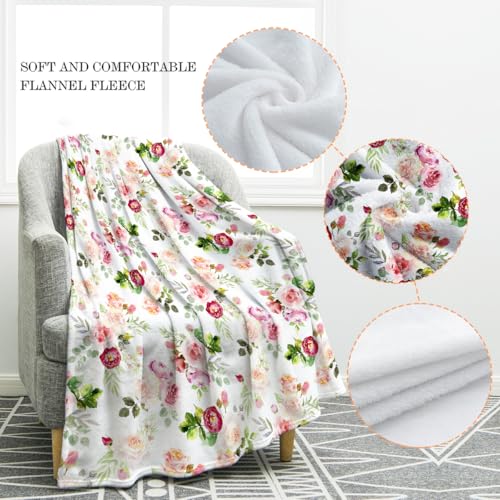 Jekeno Retro Pink Flowers Floral Blanket Birthday Christmas for Women Kids Girls Mom Wife Daughter Sisters Home Bedroom Spring Colorful Decor Mother's Day Plush Throw Blankets 50"x60"