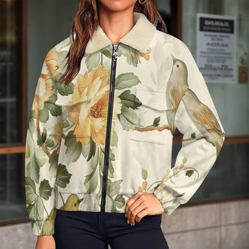 Chaqueta de peluche para mujer con acabados de alta costura retro y sherpa 2