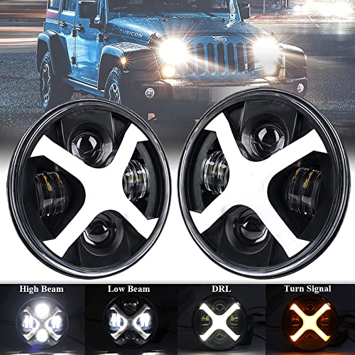 7 LED Headlights, Athiry 7 inch LED Round Headlights White DRL Amber Turn Signal compatible with Jeep Wrangler JK TJ LJ CJ Sahara Sport Rubicon 1997~2017