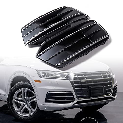 Amopacorp Compatible For Driver Passenger Side Front Lower Bumper Fog Light Grille Bezel Grill Cover Insert Abs Housing Glossy Black Chrome Trim Audiq5 2018 2019 2020 #TOP12