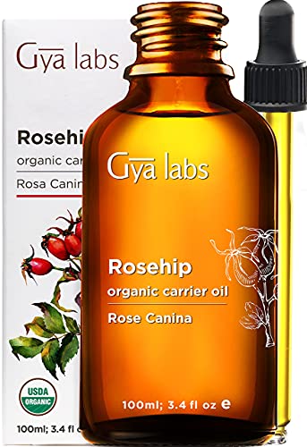 Gya Labs Organic Rosehip Oil For Mature Skin (3.4 fl oz) - Pure, Therapeutic Grade Rosehip Oil - Perfect for Mature Skin, Uneven Skin Tone & Dry, Frizzy Hair - Use on Hair and Skin