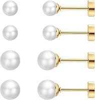 Vista 10 de SmileBelle 2 pares de aretes de perlas, aretes de titanio con parte trasera plana, rellenos de calcetín para mujer, aretes hipoalergénicos para Gold