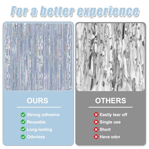 Image of Crosize 5 Pack 3.3 x 9.9 ft Laser Silver Foil Fringe Curtains Party Decorations, Laser Silver Tinsel Curtain Backdrop for Parties, Door Streamers, Glitter Streamer Backdrop for Birthday Decoration