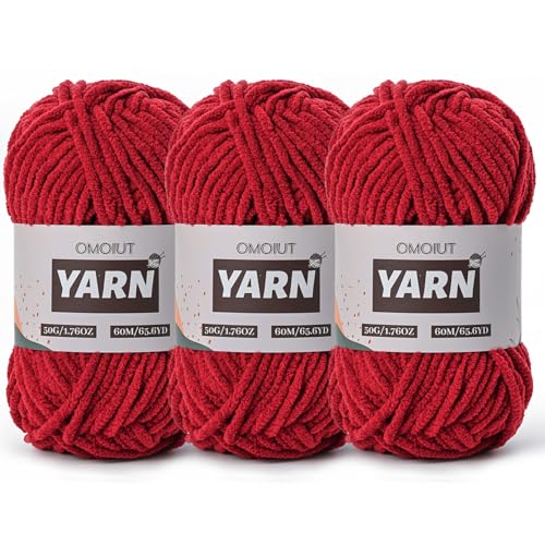 Image of 3 Packs Plush Chenille Chunky Crochet Amigurumi Yarn - Baby Yarn for Crocheting Soft - Fluffy Velvet Yarns Knitting for Blankets Crafts 150g / 196.8yds
