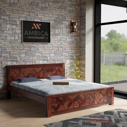 AMBICA WOODMART Sheesham Wood King Size Bed Without Storage Solid Wooden Cot Bed Double Bed Furniture Elegant and Functional Bedroom Living Room Home Palang A-47