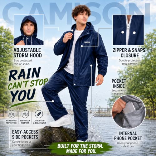 Image of Mens Raincoat Suit with Pant Set Trendiva Series | Waterproof Lightweight Breathable Rain Wear | Strong Stitching, Elastic Cuff & Waterproof Zipper Raincoat for men waterproof