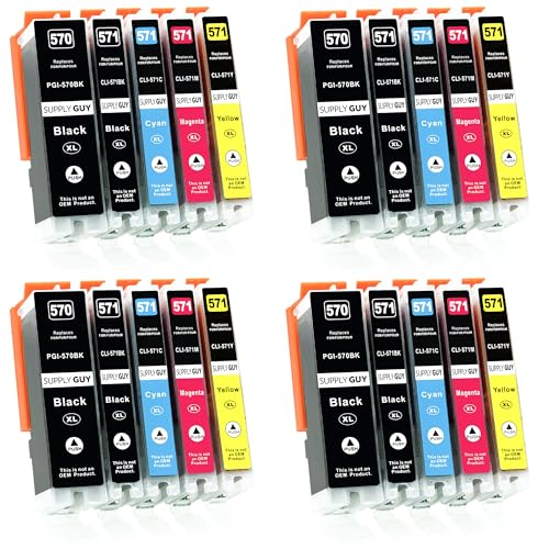 Supply Guy 20 Cartuchos de Tinta con viruta Compatible con Canon PGI-570 CLI-571 para Pixma MG5750 MG5751 MG5752 MG5753 MG6850 MG6851 MG6852 MG6853 TS5050 TS5051 TS5053 TS5055 TS6050 TS6051 TS6052