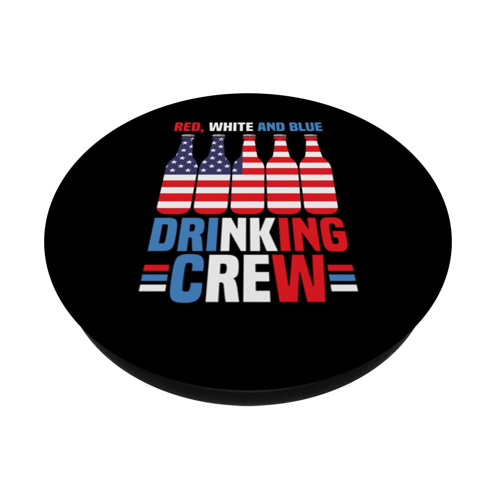Red White And Blue Drinking Crew Funny USA 4th Of July Party PopSockets Swappable PopGrip, Black - Image 2