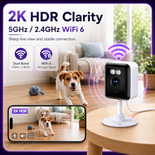 Gianteye 2K Indoor Security Camera (2-Pack), Dual-Band 2.4/5GHz WiFi Pet & Baby Monitor, AI Event Detection with Smart Search, Color Night Vision, 2-Way Audio, Human Detection, US App - image 3