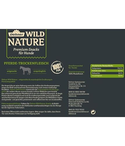 Dehner Wild Nature Hundesnack, Premium Leckerli glutenfrei / getreidefrei, Kausnack für Hunde, Pferdefleisch, 100 g