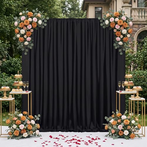 Image of Black Backdrop Curtains 30ft x 10ft: Polyester Photo Backdrop Drapes - 6 Panels 5x10ft for Halloween Party Stage Birthday Background Decoration