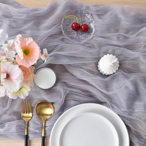 Chemin de table sans repassage en gaze gris clair pour déco rapide - 4