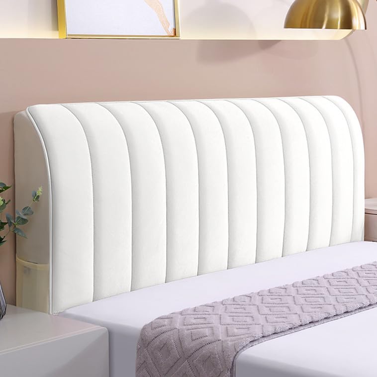 Funda para Cabecero,Protector de Cabecera de Cama a Prueba de Polvo,Tejido de Terciopelo Suave,Colores Sólidos,Protectora para Cabecero de Cama Todo Incluido para Decoración (Blanco,150cm)