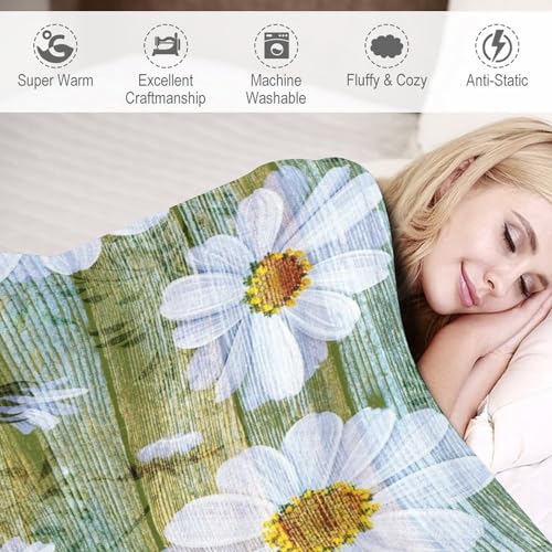 Couverture de lit en molleton pour soirées cocooning plaid fleurs blanches 152x203 cm - 5