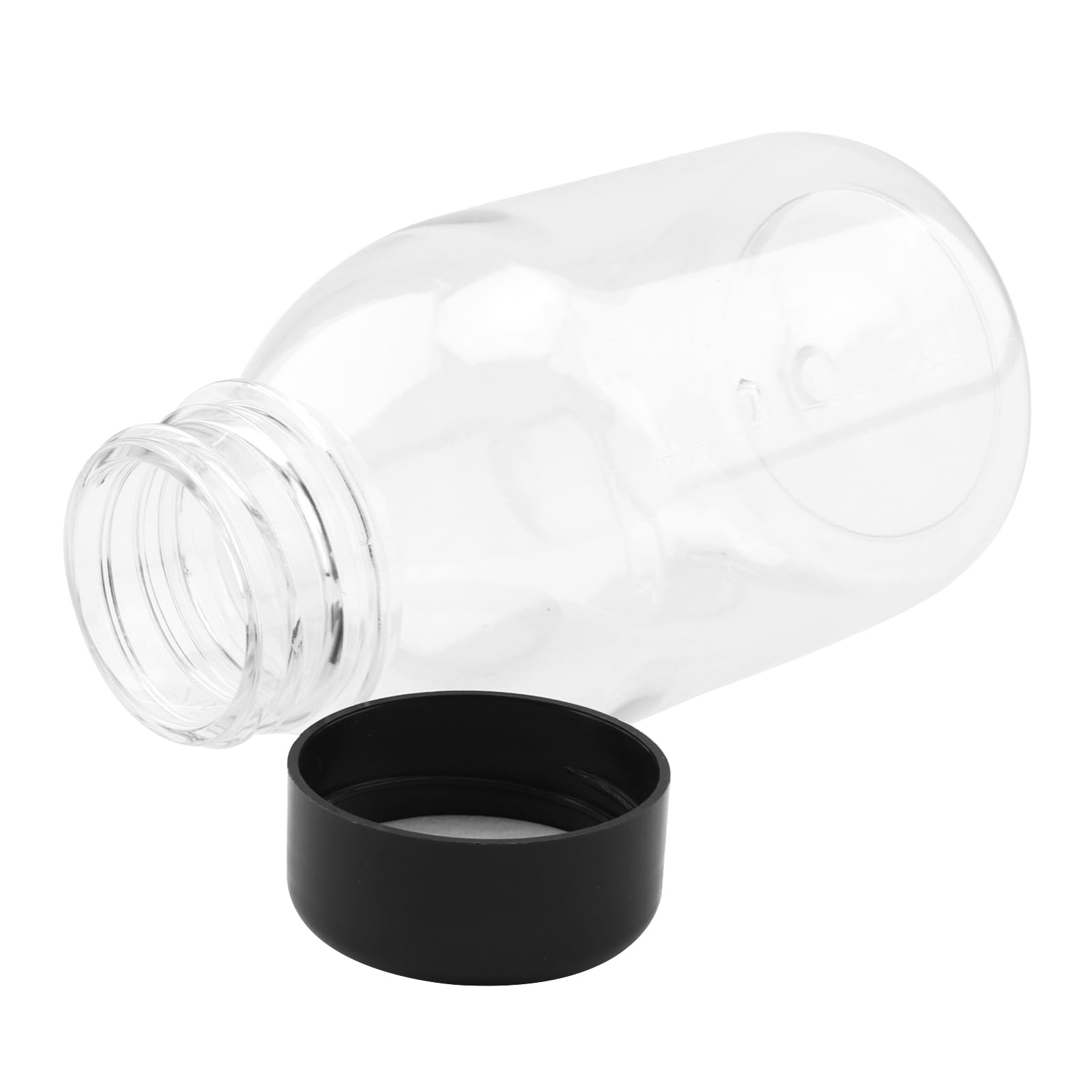 Lot de 30 récipients transparents réutilisables de 250 ml pour jus et autres boissons, 6,5 x 11,5 cm, bouteille de jus en plastique 250ml avec couvercles noirs, bouteilles plastiques vides