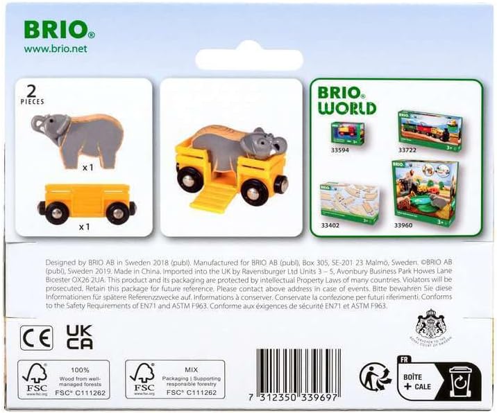 BRIO World Animal Safari Elephant & Wagon Toy Train for Kids Age 3 Years Up