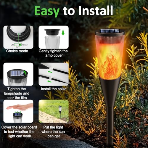 Solarlampen für Außen Gartenfackeln, 6Stück 2Modi Solarleuchten für Draußen,IP65 Wetterfest Fackeln Lampe,Solar Bodenleuchten mit Realistischen Flammeneffekt für Gartenbeleuchtung,Weg,Hinterhöfe,Rasen 5