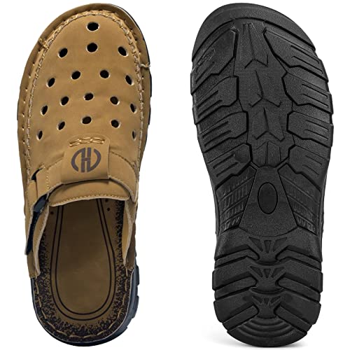 Buguki Clogs Mens Mules Summer Leather Sandals Closed Toe Outdoor Beach Garden Clogs Shoes For Male Khaki 47 #TOP5